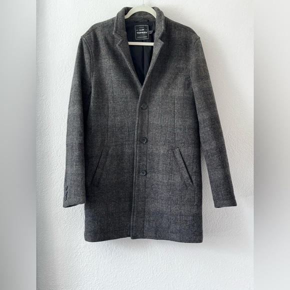 Top Man Plaid Gray Overcoat Wool Blend Slim Fit Size M - Picture 3 of 9